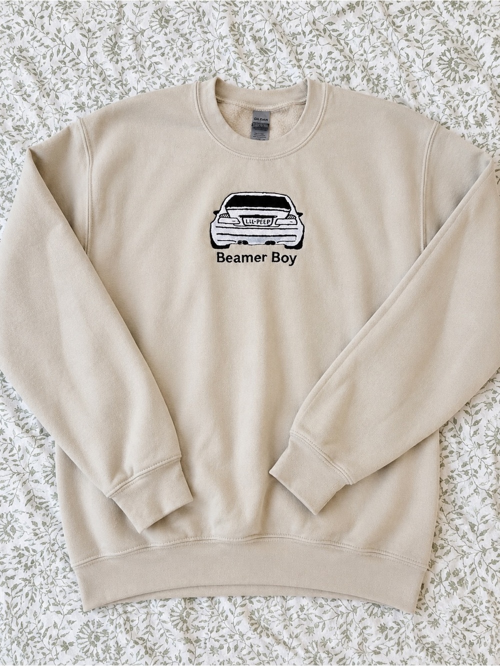 Lil Peep Beamer Boy Custom Embroidered Crewneck Sweatshirt - Beige